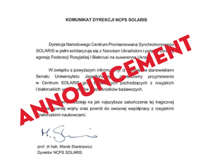 Announcement of the SOLARIS NSRC Directorate in relation to Russia's armed aggression against Ukraine.