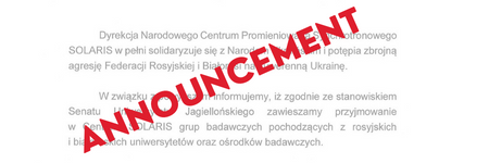 Komunikat Dyrekcji SOLARIS ws. Ukrainy